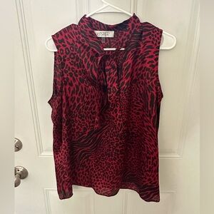 Kasper Red and Black Animal Print Blouse